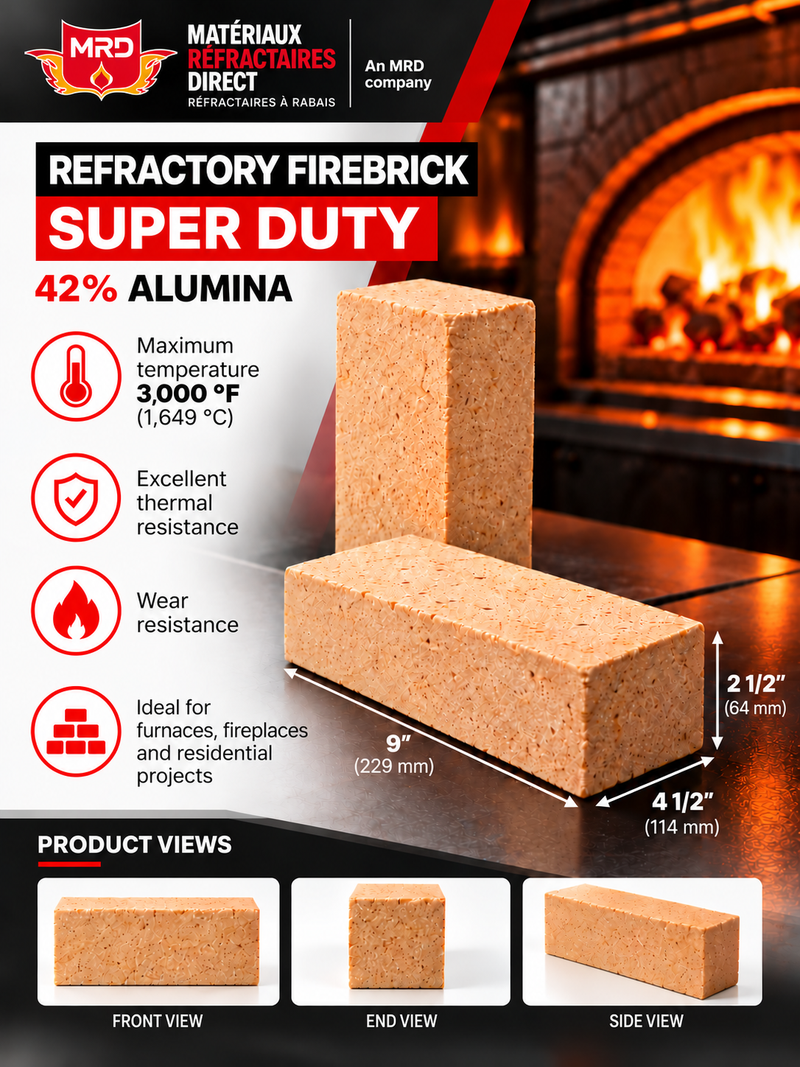 Firebrick Super Duty 9'' x 4.5'' x 2.5'' (3000°F)