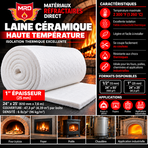 Laine céramique 2300°F 1'' 6LB/PI3 x 24'' (1 Boite 47.3pi2)