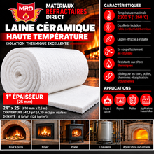 Charger l'image dans la galerie, Laine céramique MRD 2300°F 1 po 8 lb/pi³ 47,3 pi² par boîte
