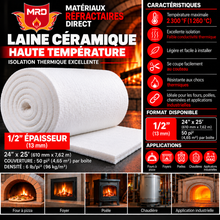 Charger l'image dans la galerie, Laine céramique MRD 2300°F ½ po 6 lb/pi³ 50 pi² par boîte