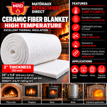 Load image into Gallery viewer, Ceramic fiber blanket 2300°F 2'' 8lb/ft³ x 24'' (1 box 23.6 ft²)
