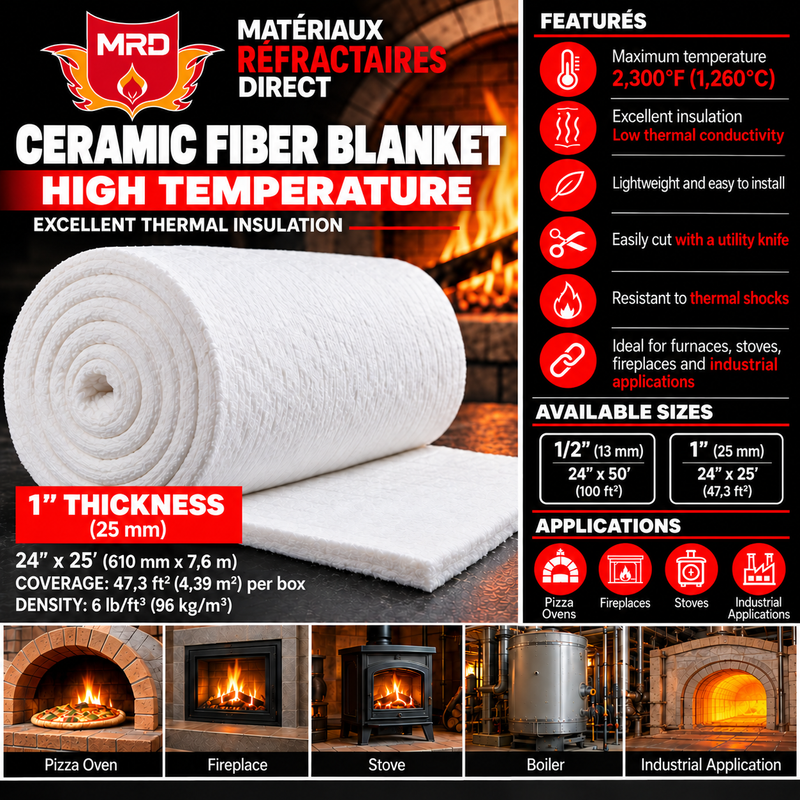 Ceramic fiber blanket 2300°F 1'' 6lb/ft³ x 24'' (1 box 47.3 ft²)