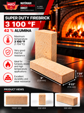 Load image into Gallery viewer, Firebrick Super Duty 9'' x 4.5'' x 1.25'' (3100°F)
