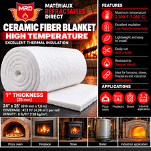 Load image into Gallery viewer, Ceramic fiber blanket 2300°F 1'' 8lb/ft³ x 24'' (1 box 47.3 ft²)

