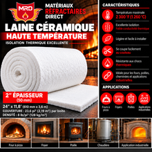 Charger l'image dans la galerie, Laine céramique MRD 2300°F 2 po 8 lb/pi³ 23,6 pi² par boîte
