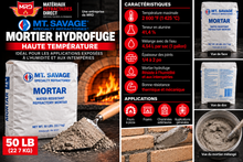 Charger l'image dans la galerie, Mortier hydrofuge haute température en sac 50 lbs (2600°F) — visuel de présentation avec en-tête officiel MRD
